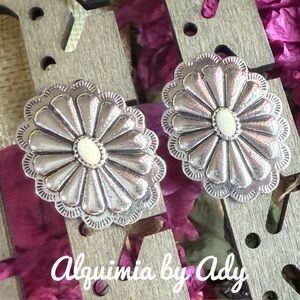 White Turquoise silver big stud earrings